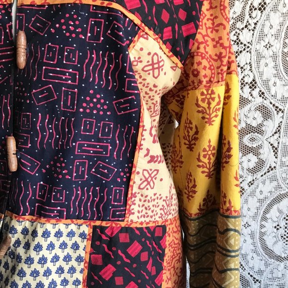 Patchwork Cotton Loose Fitting Boho Top 44 Bust - Picture 6 of 8